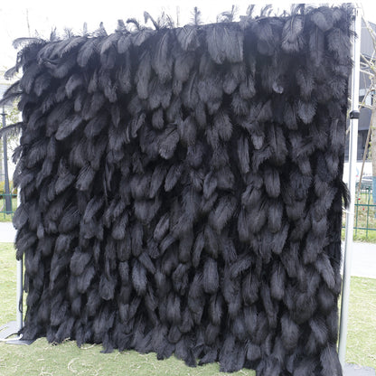 3D Black Feather Fabric Rolling Up Curtain Flower Wall Cloth Artificial Plant Wall Wedding Backdrop Decor Party Stage Layout