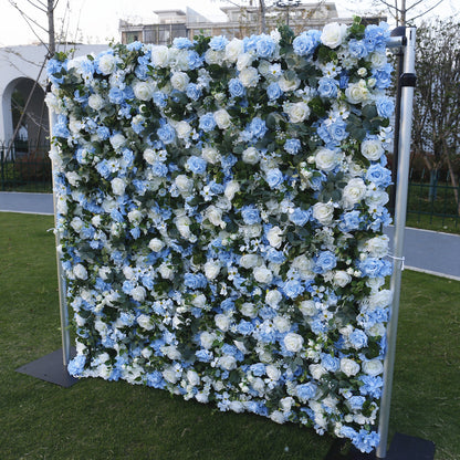Rolling Up Cloth Curtain Silk Flower Wall For Birthday Wedding Backdrop Decoration Outdoor Event Party Decor Props