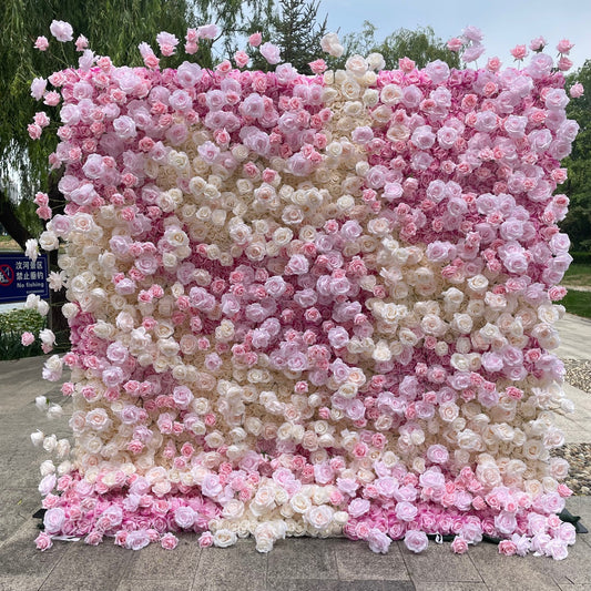 Handmade Artificial Cloth Curtain Silk Pink Flower Wall For Birthday Wedding Backdrop Decoration Outdoor Event Party Decor Props