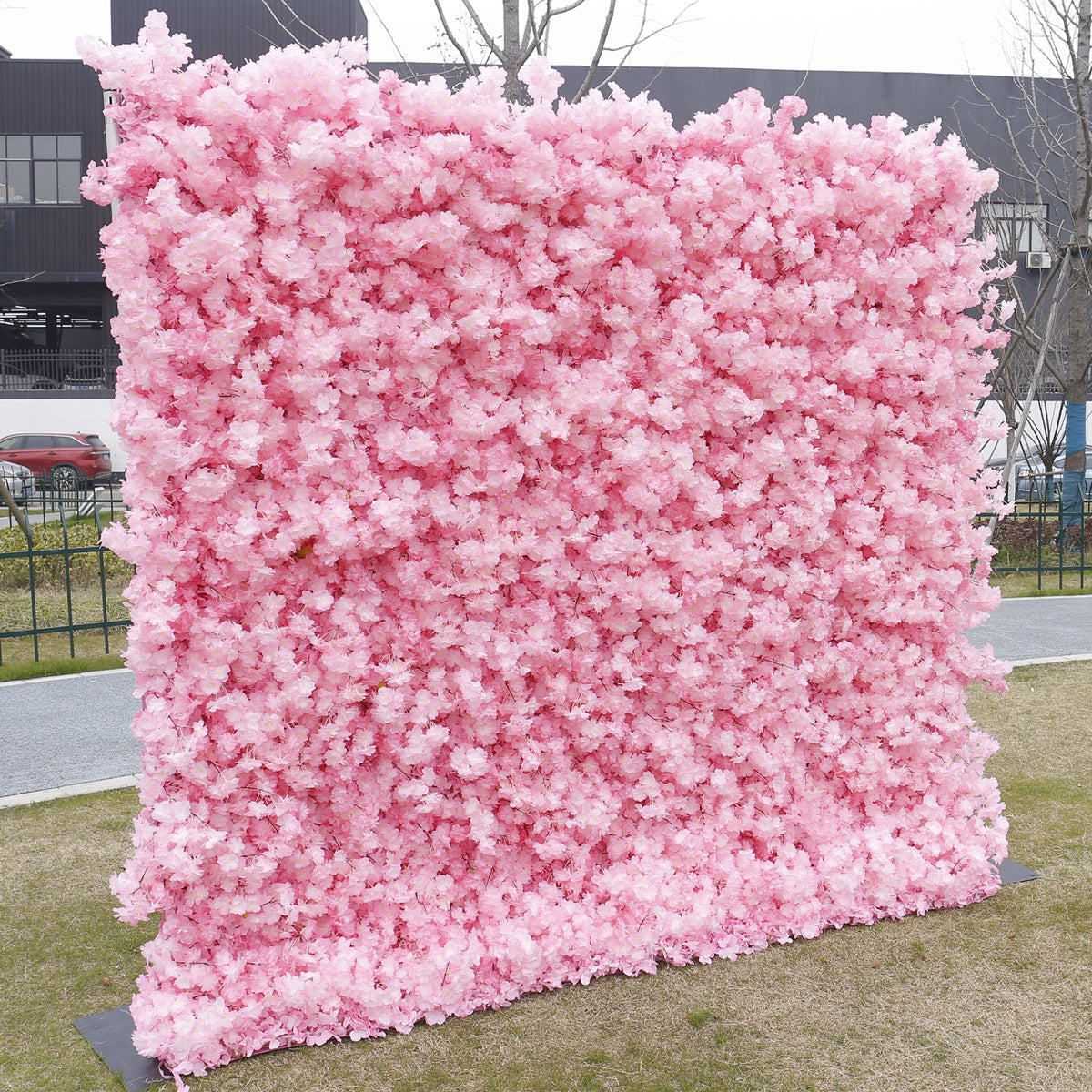 Handmade Artificial Cloth Curtain Silk Sakura Flower Wall Wedding Backdrop Decoration Outdoor Event Party Decor Props