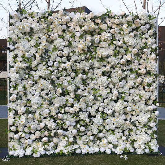 Handmade Artificial Fabric Rolling Up Curtain Flower Wall Backdrop For Birthday Wedding Decor