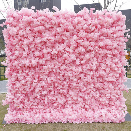 Handmade Artificial Cloth Curtain Silk Sakura Flower Wall Wedding Backdrop Decoration Outdoor Event Party Decor Props