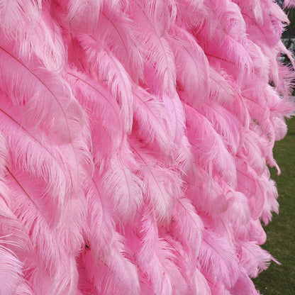 3D Pink Feather Fabric Rolling Up Curtain Flower Wall Cloth Artificial Plant Wall Wedding Backdrop Decor Party Stage Layout