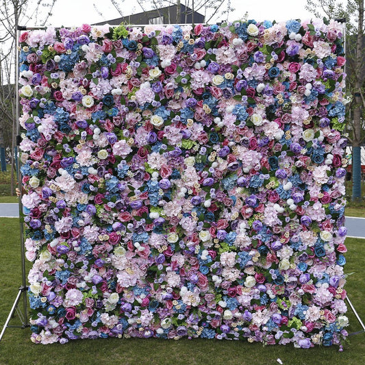 Handmade Artificial Fabric Rolling Up Curtain Flower Wall For Birthday Wedding Backdrop Decor