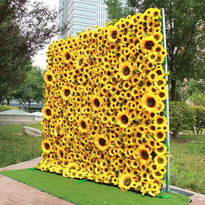 Rolling Up Cloth Curtain Silk Sun Flower Wall For Birthday Wedding Backdrop Decoration Outdoor Event Party Decor Props