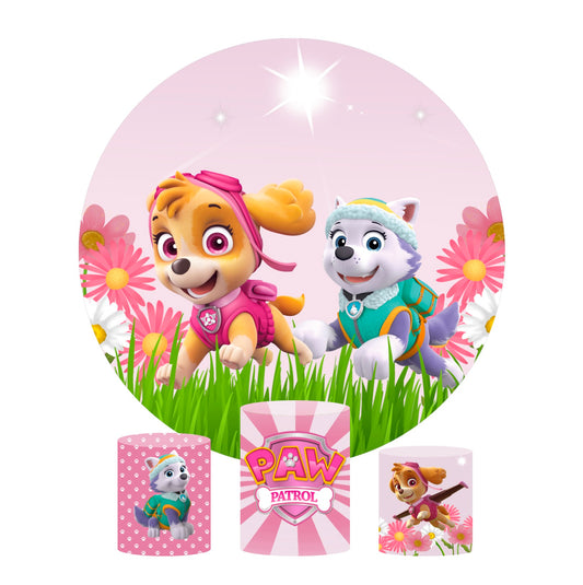 Paw patrol pink birthday party decoration round circle backdrop cover plinth cylinder pedestal cloth cover