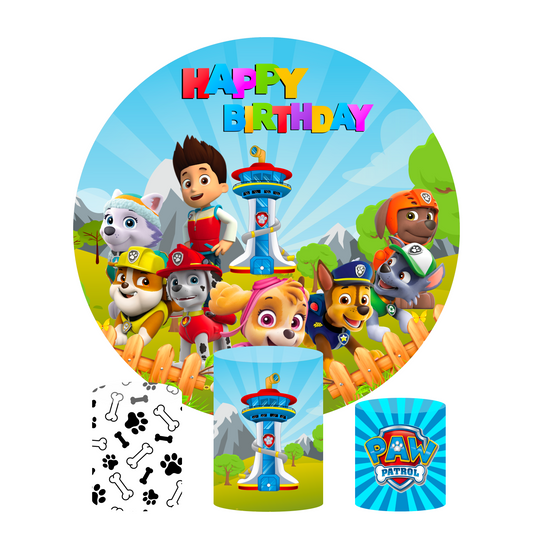 Paw patrol birthday party decoration round circle backdrop cover plinth cylinder pedestal cloth cover