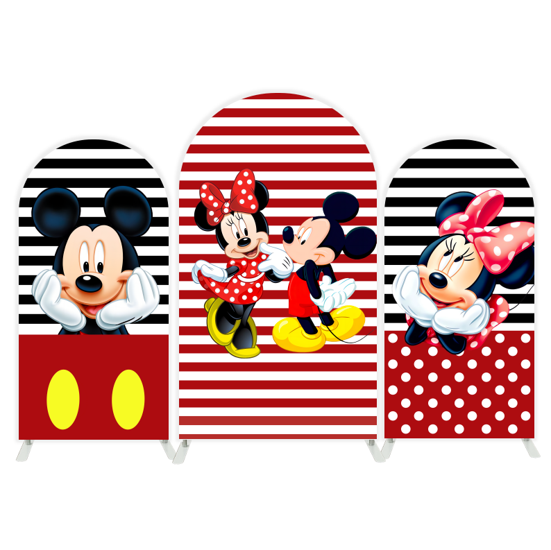 Red stripes mickey and minnie arch  Birthday Party Arch Backdrop Wall Cloth Cover