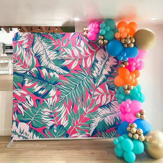 Tropical Palm Pillow Case Photo Booth Straight Backdrop Wall Cover With Stand For Birthday Wedding Baby Shower Party Event