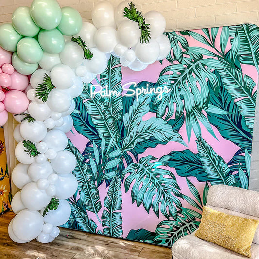 Tropical Palm Monsteras Pillow Case Photo Booth Straight Backdrop Wall Cover With Stand For Birthday Wedding Baby Shower Party Event