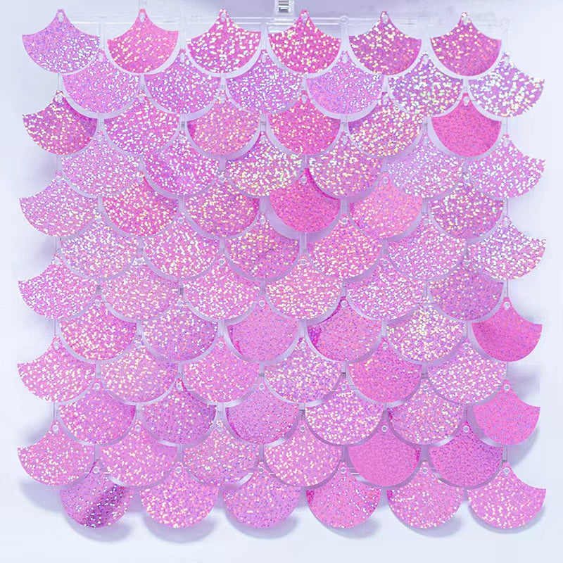 Laser Pink Mermaid Scale Sequin Shimmer Backdrop Wall Panels For Birthday Baby Shower Party Decoration