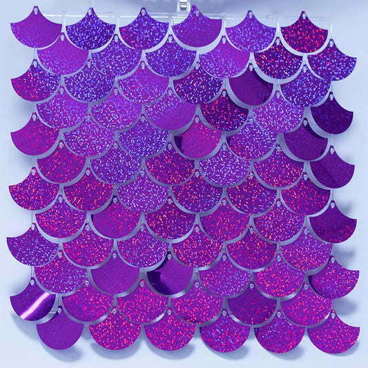 Laser Purple Mermaid Scale Sequin Shimmer Backdrop Wall Panels For Birthday Baby Shower Party Decoration