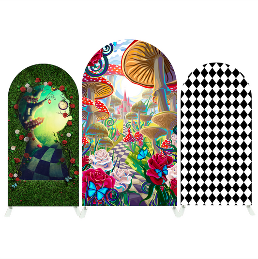Alice In Wonderland Birthday Party Arch Backdrop Wall Cloth Cover
