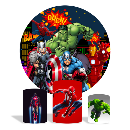 Avenger theme birthday party decoration round circle backdrop cover plinth cylinder pedestal cloth cover