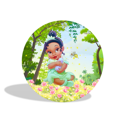 The princess baby Tiana birthday party decoration round circle backdrop cover plinth cylinder pedestal cover