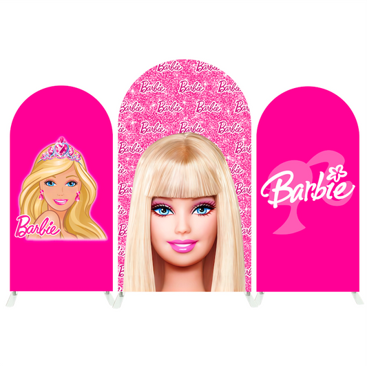 Pink Barbie Head Happy Birthday Party Arch Backdrop Wall Cloth Cover