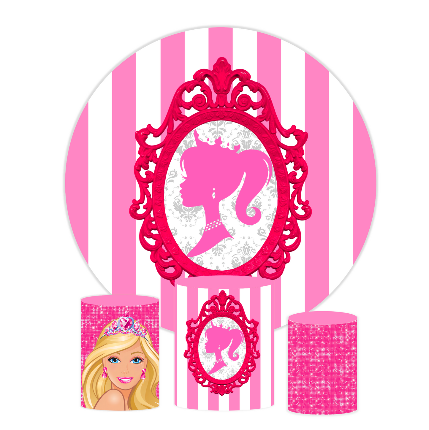 Barbie girl birthday party decoration round circle backdrop cover plinth cylinder pedestal cloth cover