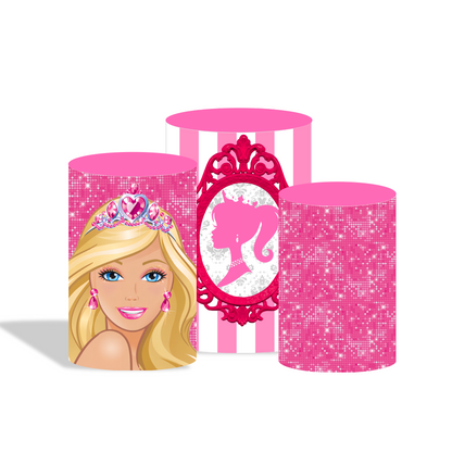 Barbie girl birthday party decoration round circle backdrop cover plinth cylinder pedestal cloth cover