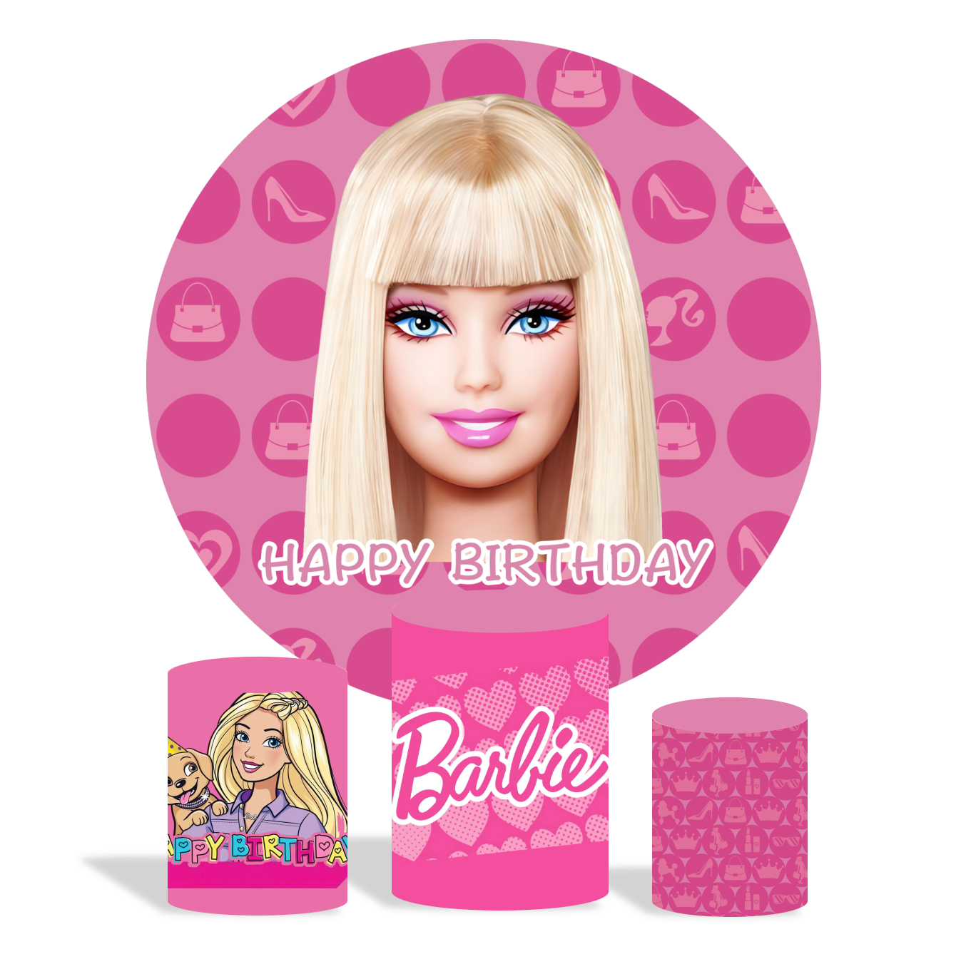 Barbie doll happy birthday party decoration round circle backdrop cover plinth cylinder pedestal cloth cover