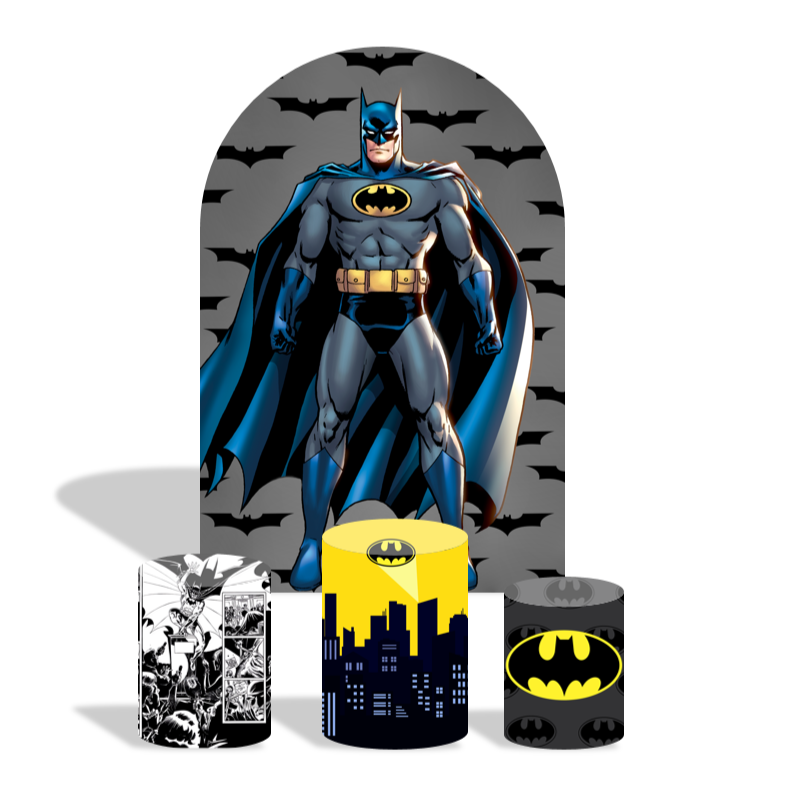 Batman birthday party decoration arch backdrop cover plinth cylinder pedestal cover