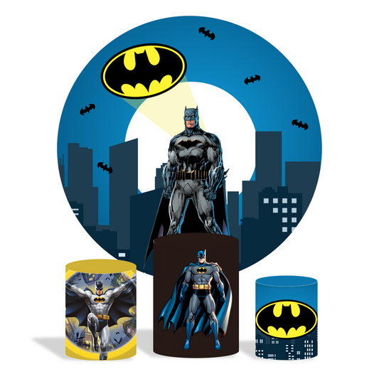 Batman theme birthday party decoration round circle backdrop cover plinth cylinder pedestal cloth cover