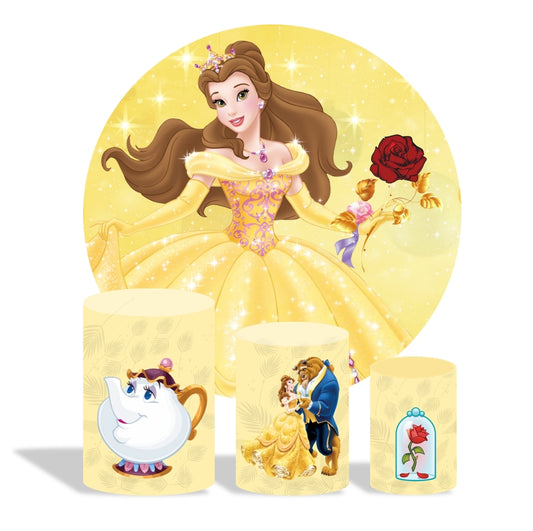 Beauty and the beast birthday party decoration round circle backdrop cover plinth cylinder pedestal cloth cover