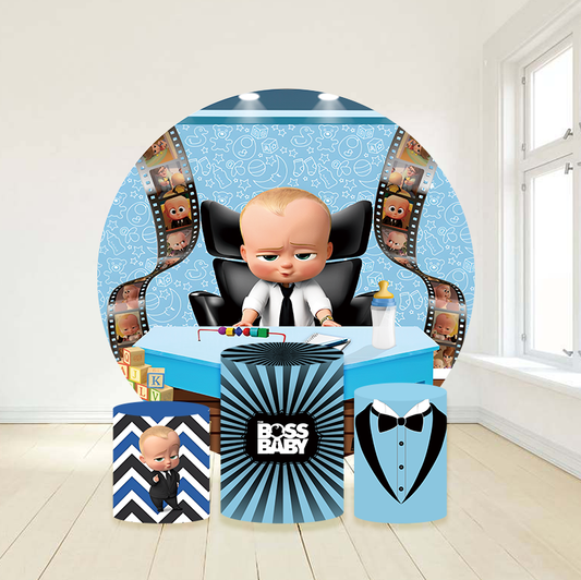 Boss baby birthday party decoration round circle backdrop cover plinth cylinder pedestal cloth cover