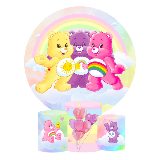 Care bear birthday baby shower party decoration round circle backdrop cover plinth cylinder pedestal cover