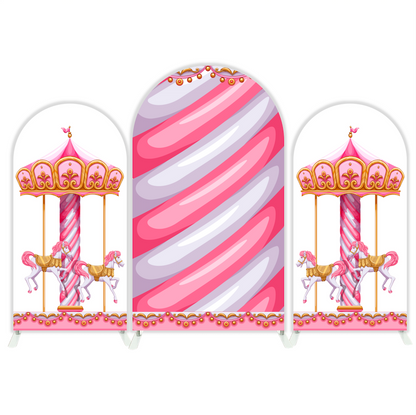 Pink Carousel Baby Shower Birthday Party Arch Backdrop Wall Cloth Cover