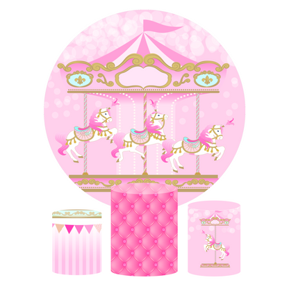 Carousel theme happy birthday party decoration round circle backdrop cover plinth cylinder pedestal cover