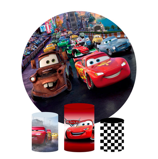 Cars Mcqueen birthday party decoration round circle backdrop cover plinth cylinder pedestal cloth cover
