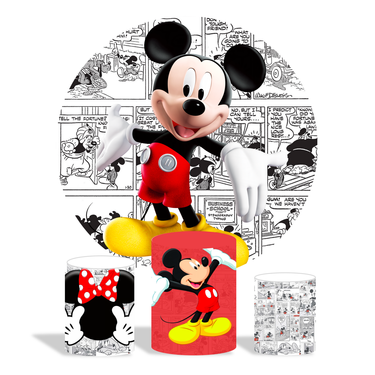 Comic mickey theme birthday party decoration round circle backdrop cover plinth cylinder pedestal cover