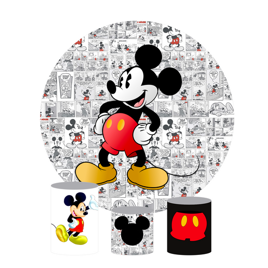 Comic mickey birthday party decoration round circle backdrop cover plinth cylinder pedestal cover