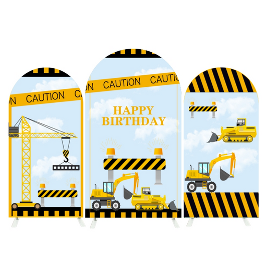 Construction Vehicles Theme Arch Backdrop Wall Cloth Cover For Birthday Baby Shower Party