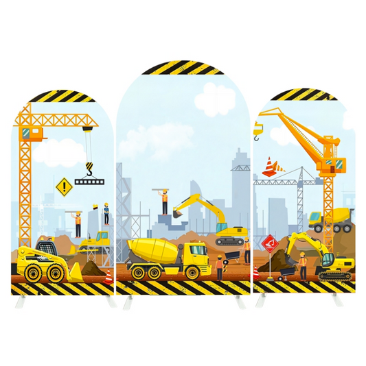 Construction Vehicles Arch Backdrop Wall Cloth Cover For Birthday Baby Shower Party