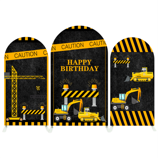 Under Construction Equipment Vehicles Truck Arch Backdrop Wall Cloth Cover For Birthday Baby Shower Party