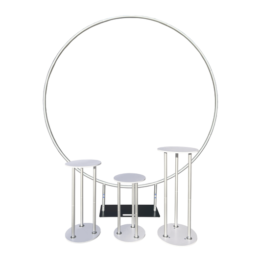 5Ft 6ft 6.5ft 7.2ft Aluminum Alloy Tube Round Circle Backdrop Stand With Plinth Cylinder Stand Dessert Table For Birthday Wedding Party Decoration