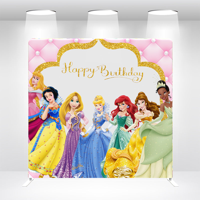 Disney Princess  Pillow Case Photo Booth Straight Backdrop Wall Cover With Stand For Birthday Party Photography Photo Shoot Studio Props