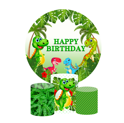 Dinosaur safari theme birthday party decoration round circle backdrop cover plinth cylinder pedestal cover