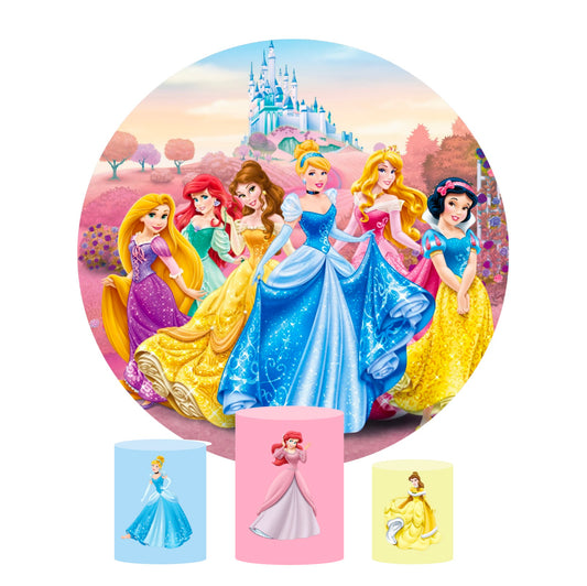 Disney princess birthday party decoration round circle backdrop cover plinth cylinder pedestal cloth cover