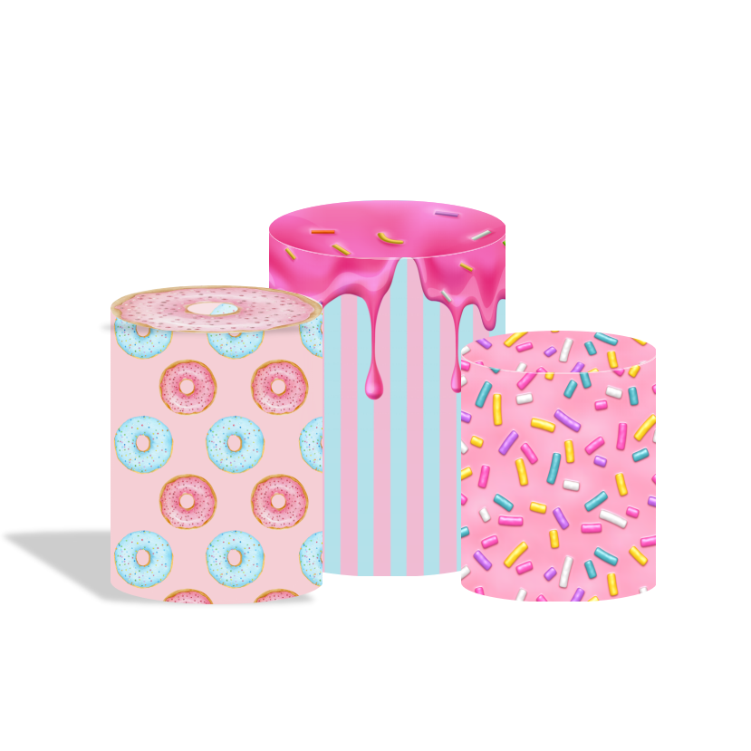 Donut theme birthday baby shower party decoration round circle backdrop cover plinth cylinder pedestal cover