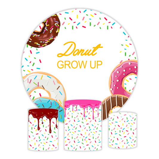 Grow up donut birthday baby shower party decoration round circle backdrop cover plinth cylinder pedestal cloth cover