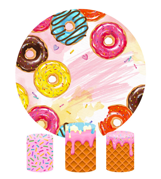 Donut theme birthday baby shower party decoration round circle backdrop cover plinth cylinder pedestal cloth cover