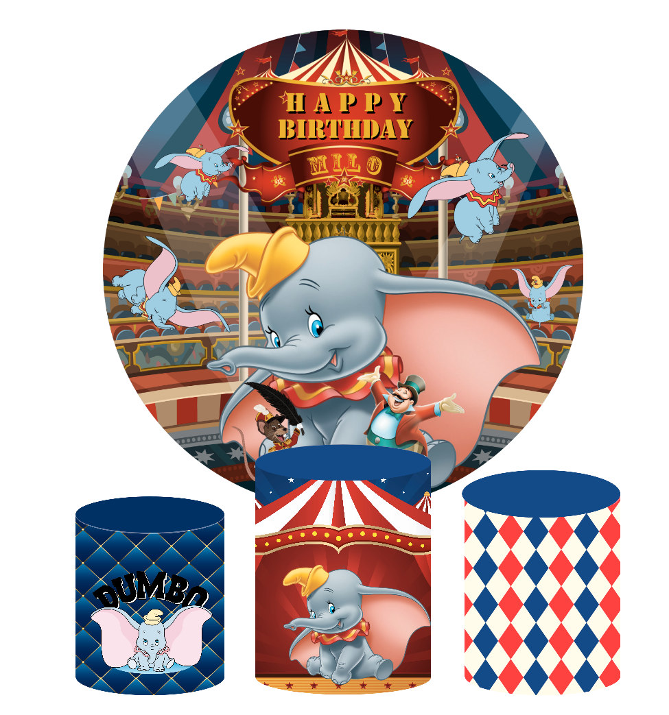 Dumbo theme birthday party decoration round circle backdrop cover plinth cylinder pedestal cover