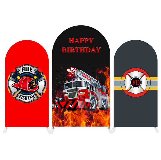 Fireman Firefighter Fire Truck Theme Arch Backdrop Wall Cloth Cover For Birthday Baby Shower Party