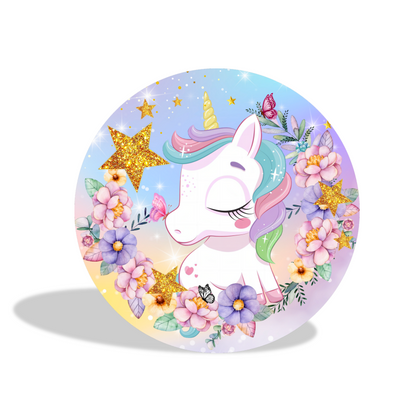 Flora unicorn birthday party decoration round circle backdrop cover plinth cylinder pedestal cloth cover