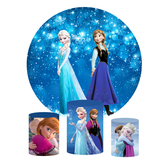 Frozen theme birthday party decoration round circle backdrop cover plinth cylinder pedestal cover