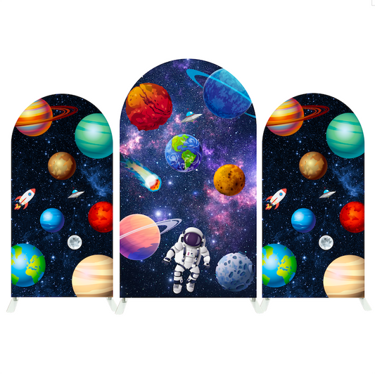 Galaxy Space Astronaut Cartoon Arch Backdrop Wall Cloth Cover For Birthday Baby Shower Party