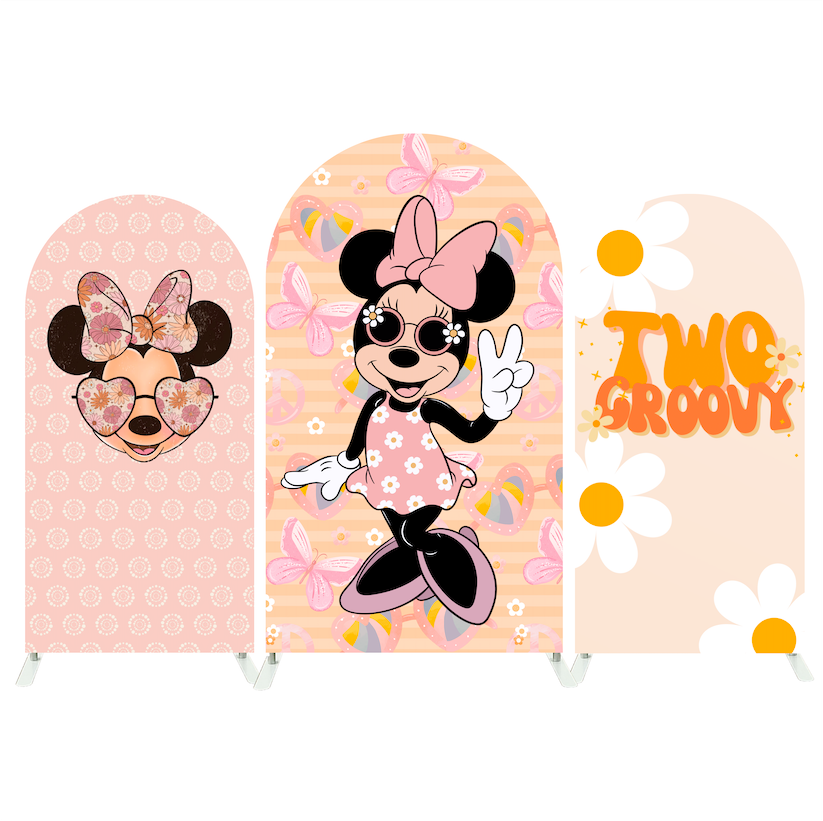 Groovy Two Minnie Happy Birthday Baby Shower Party Background Arch Backdrop Wall Cloth Cover