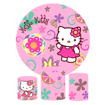 Hello kitty theme happy birthday party decoration round circle backdrop cover plinth cylinder pedestal cover